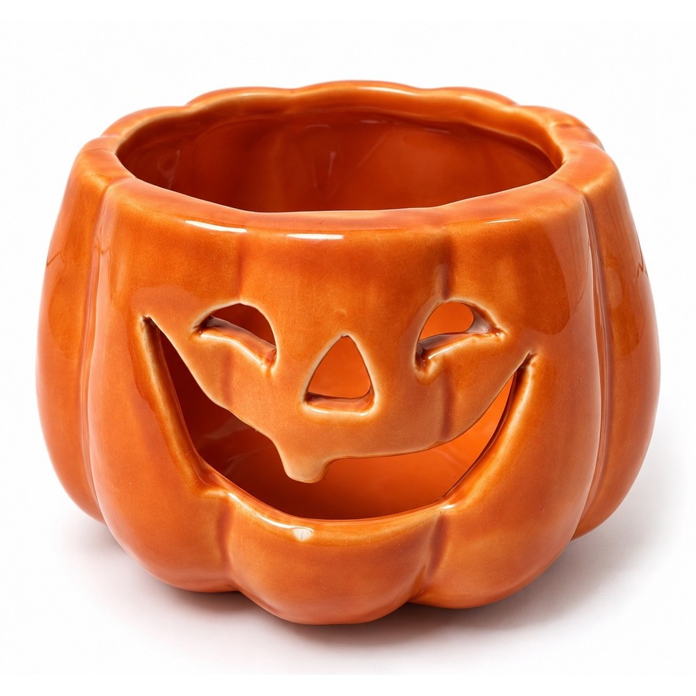Ceramic Jack O Lantern Pumpkin Planter Candy Dish Halloween Orange Vintage Decor